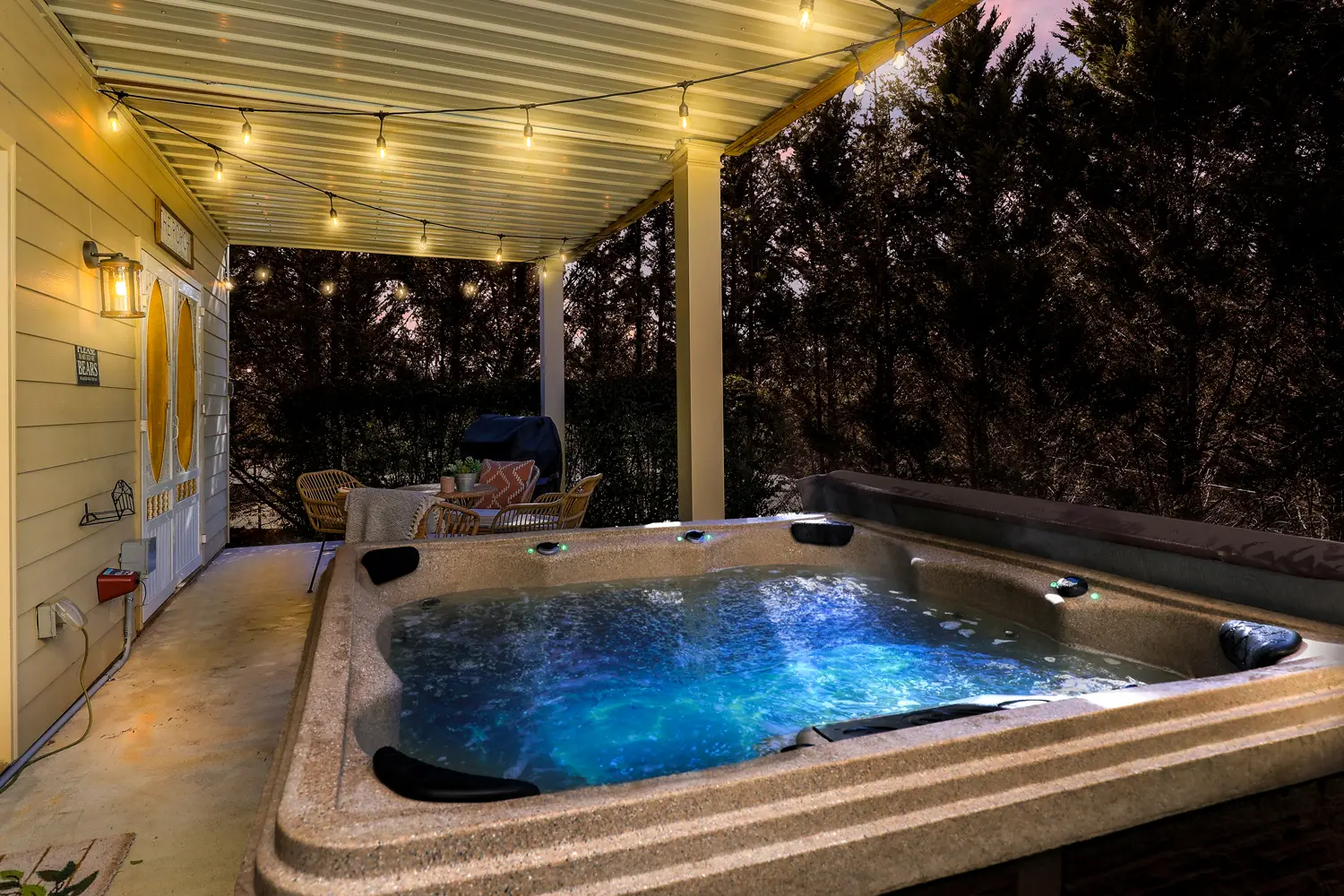 Private covered hot tub at Innsbruck Cozy townhome in Helen